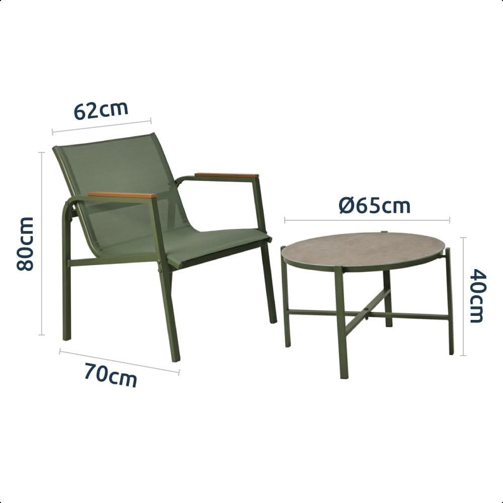 3 Piece Garden Bistro Set Green Marble Effect