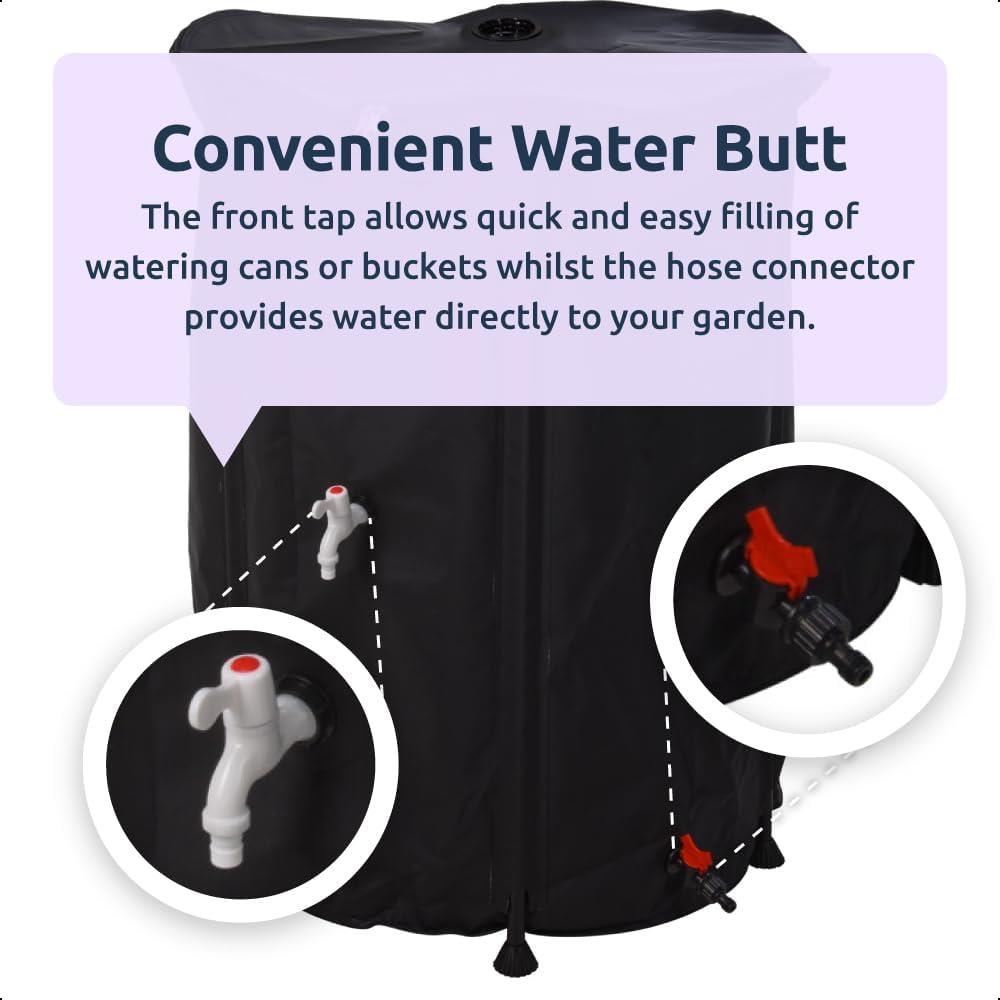 250L Collapsible Water Butt with Tap & Hose Connector