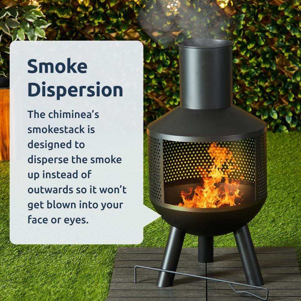 Metal Fire Chiminea Tripod for Garden + Flue Poker Black