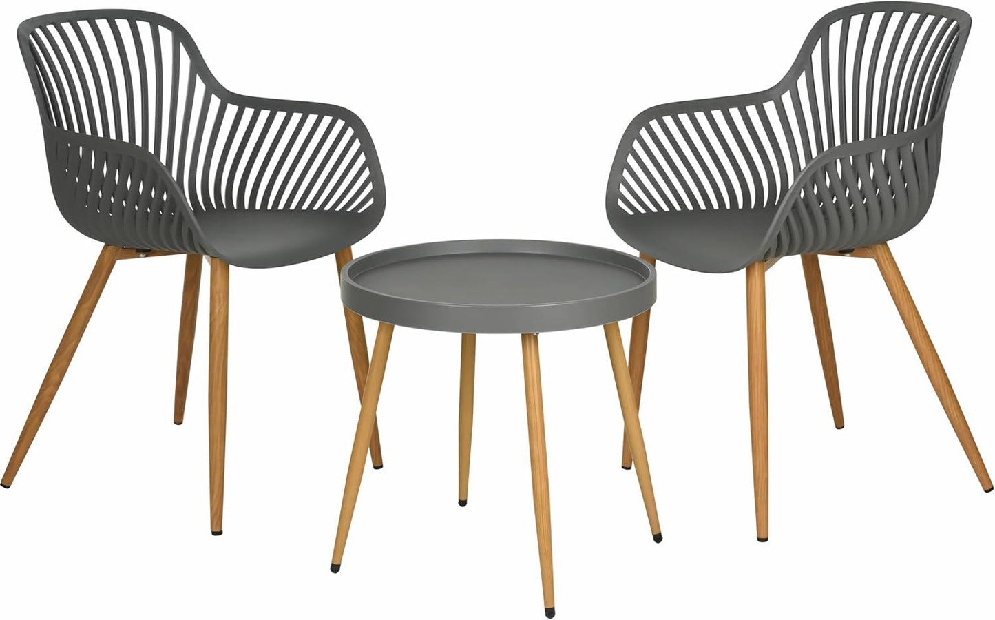 Grey 3 Piece Garden Bistro Set Wood Effect Legs