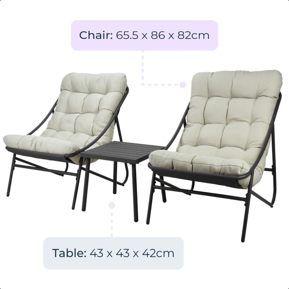3 Piece Garden Sling Chairs & Table Set Matte Black Steel