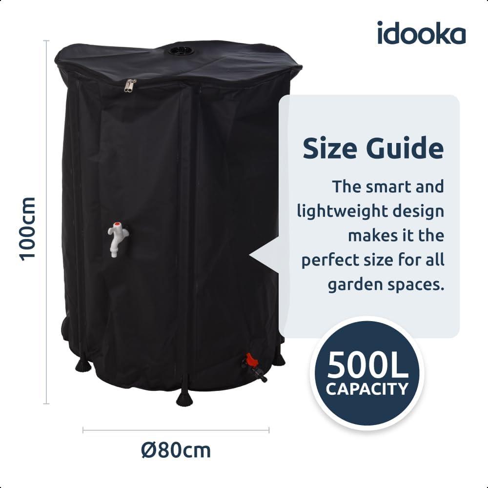 Large Collapsible 500L Rainwater Collector Barrel Black