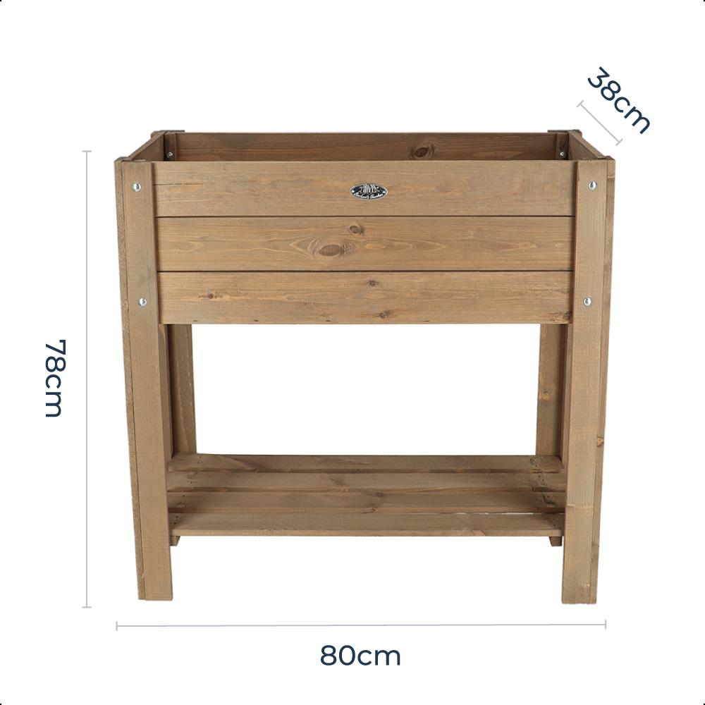 Raised Dark Wooden Planter Bed Garden Vegetables Plants