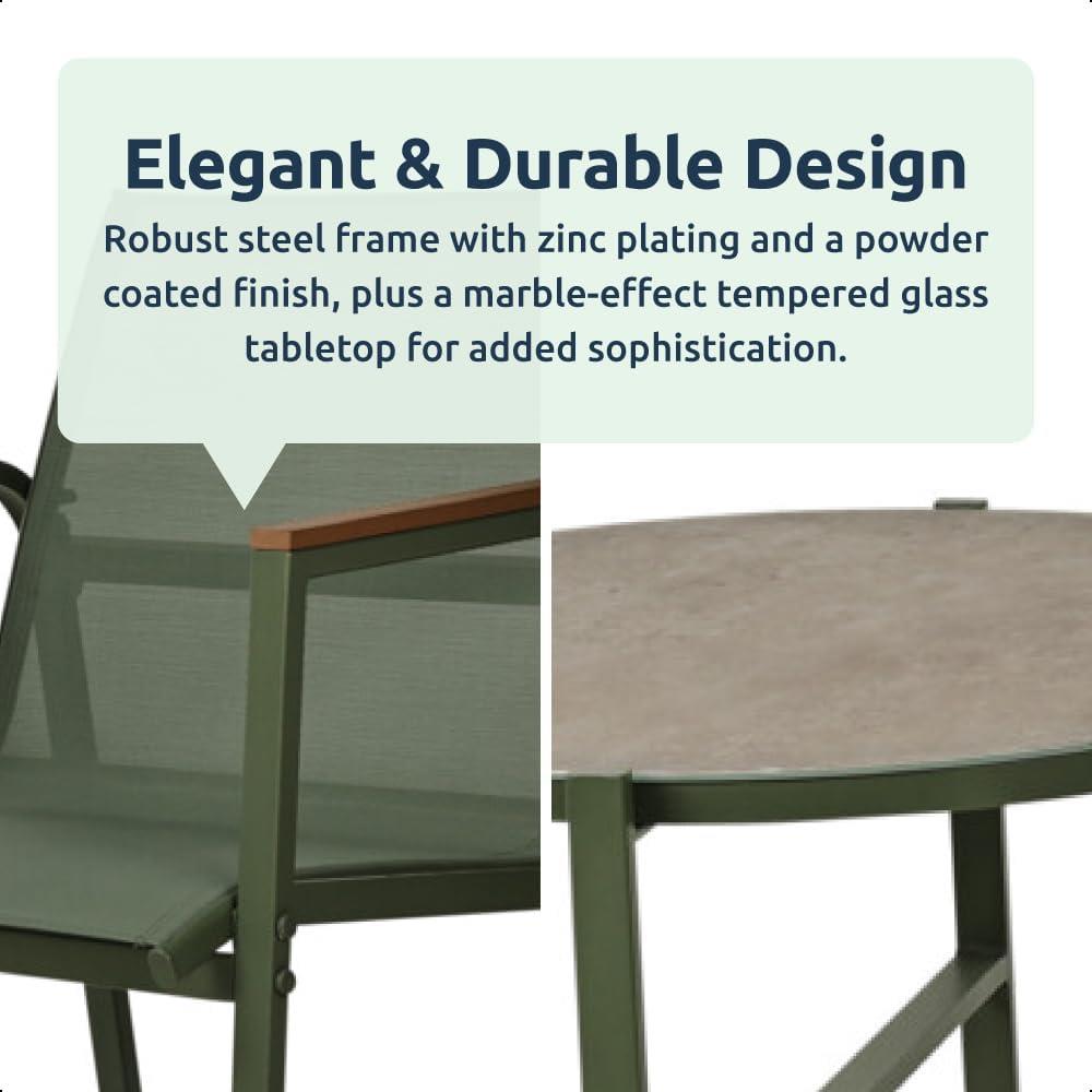 3 Piece Garden Bistro Set Green Marble Effect