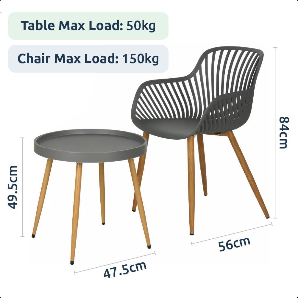 Grey 3 Piece Garden Bistro Set Wood Effect Legs