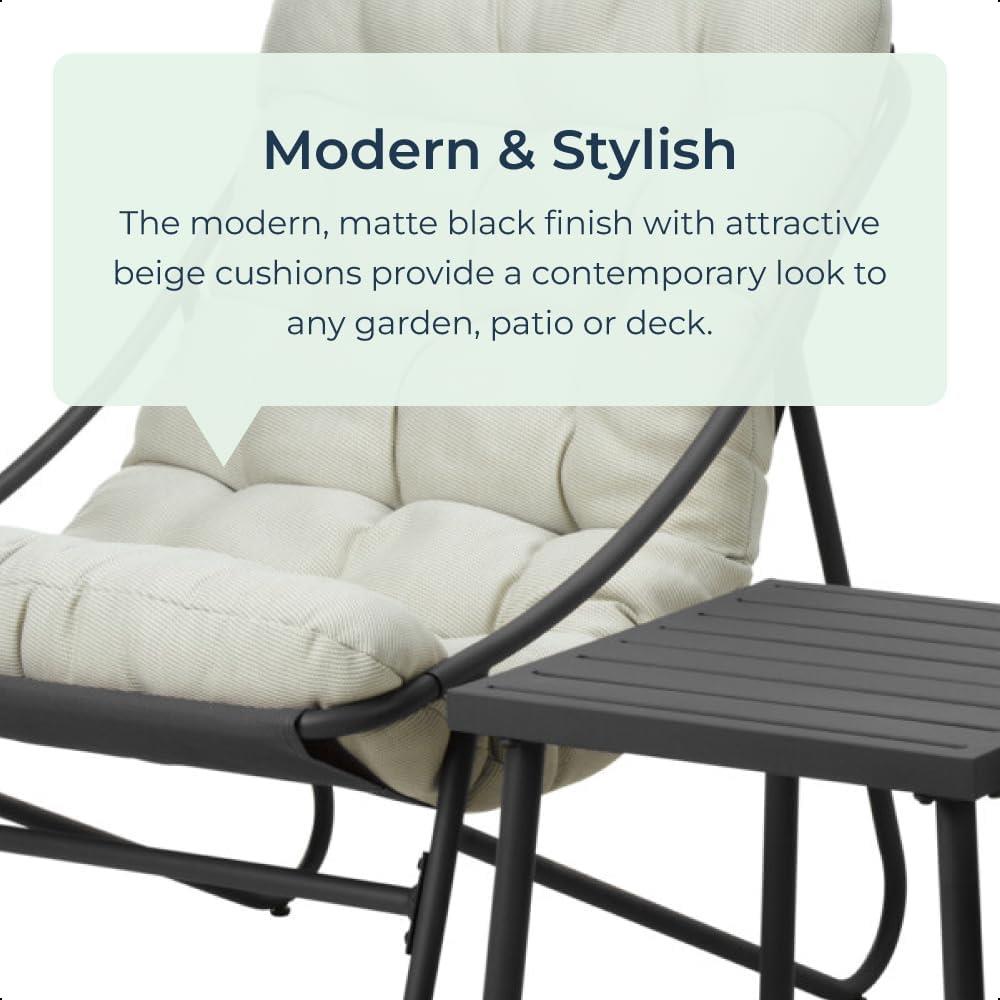 3 Piece Garden Sling Chairs & Table Set Matte Black Steel