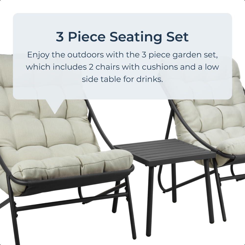 3 Piece Garden Sling Chairs & Table Set Matte Black Steel