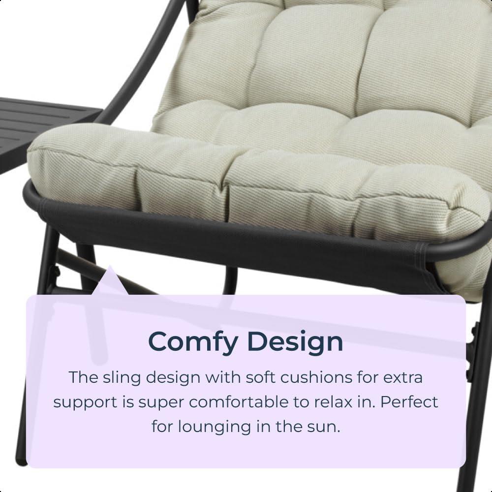 3 Piece Garden Sling Chairs & Table Set Matte Black Steel
