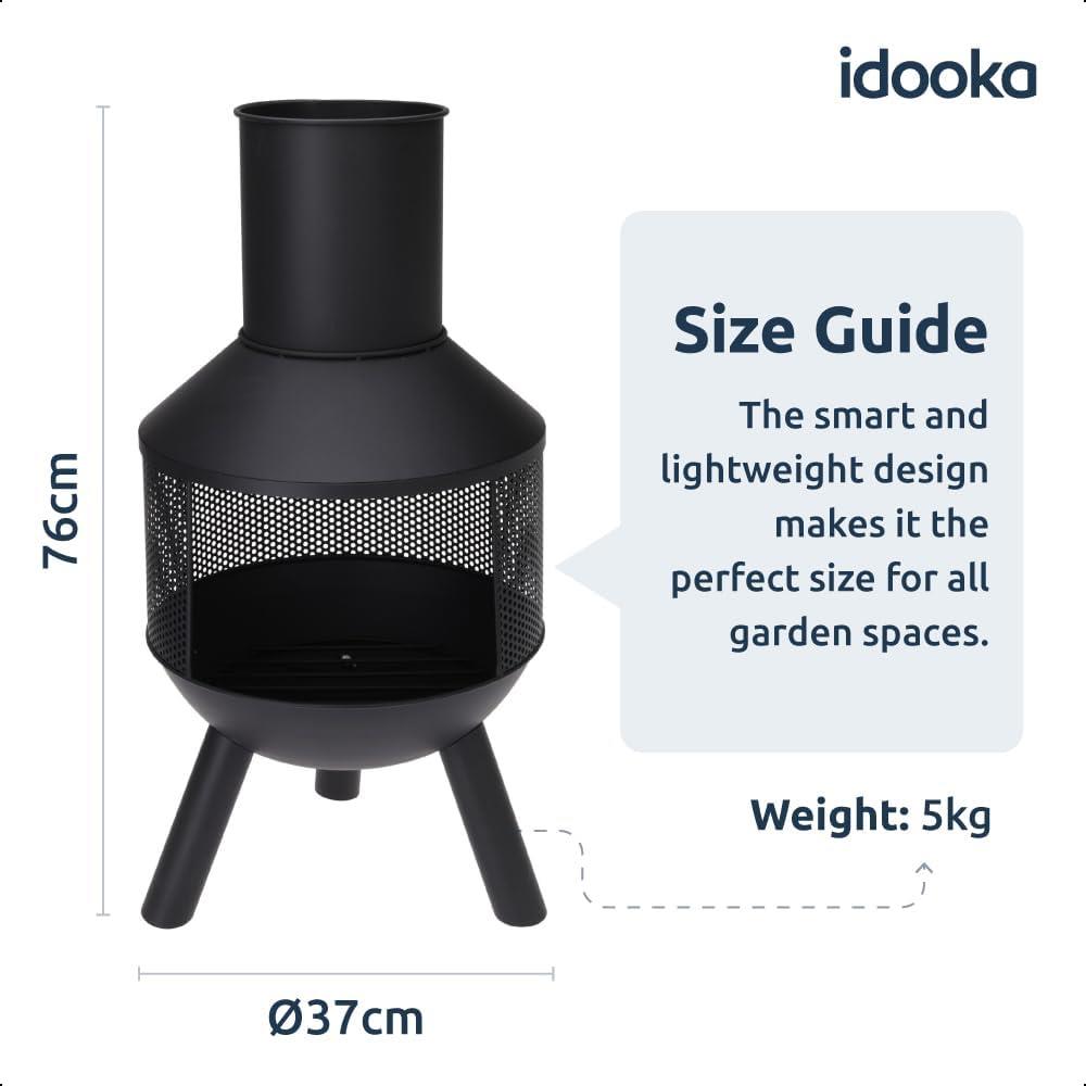 Metal Fire Chiminea Tripod for Garden + Flue Poker Black