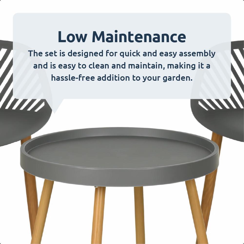Grey 3 Piece Garden Bistro Set Wood Effect Legs