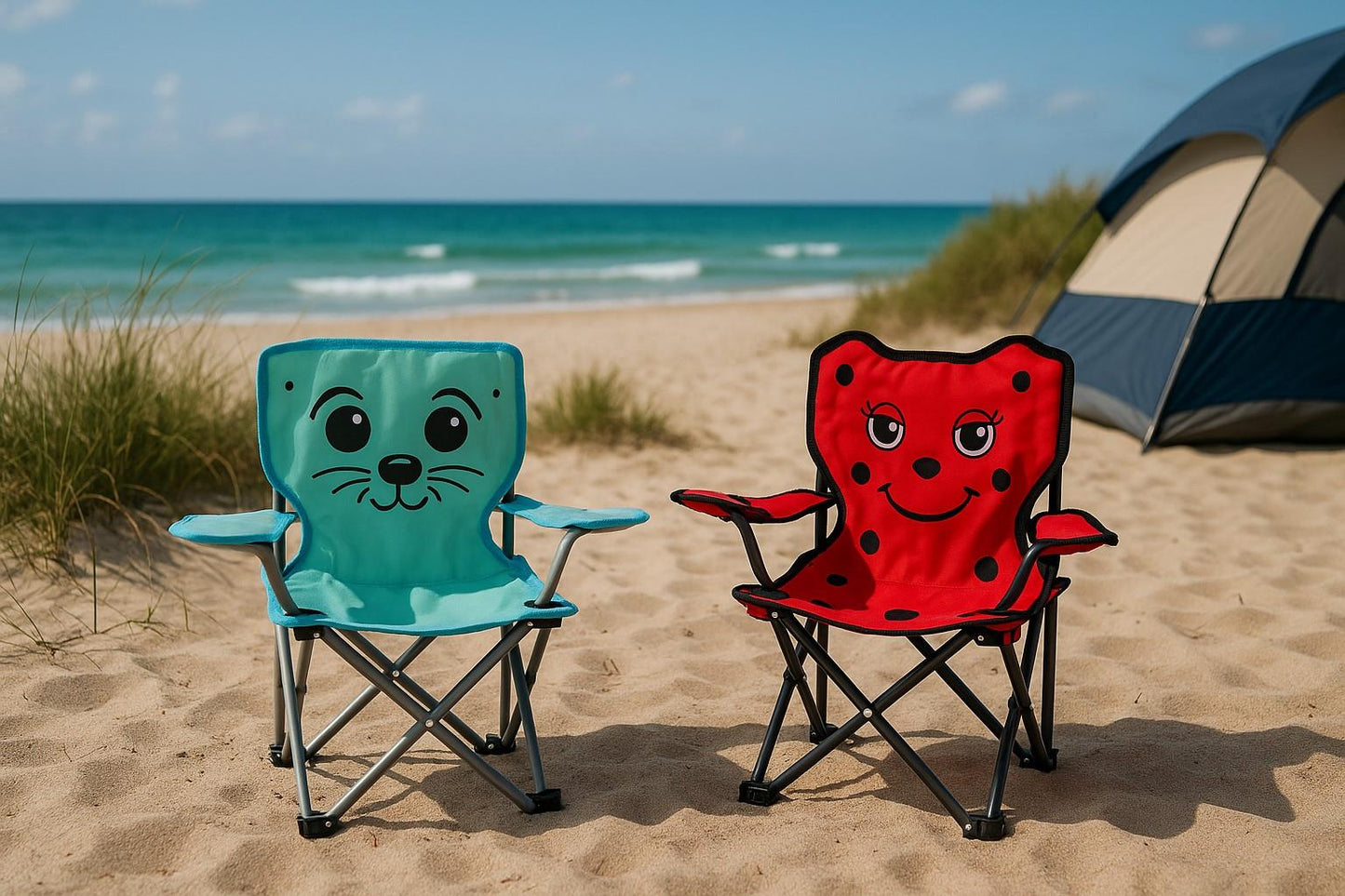 Kids Folding Deck Chair Green Sealion Design Garden Camping Outdoors