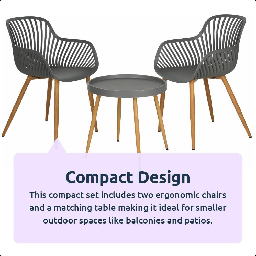 Grey 3 Piece Garden Bistro Set Wood Effect Legs