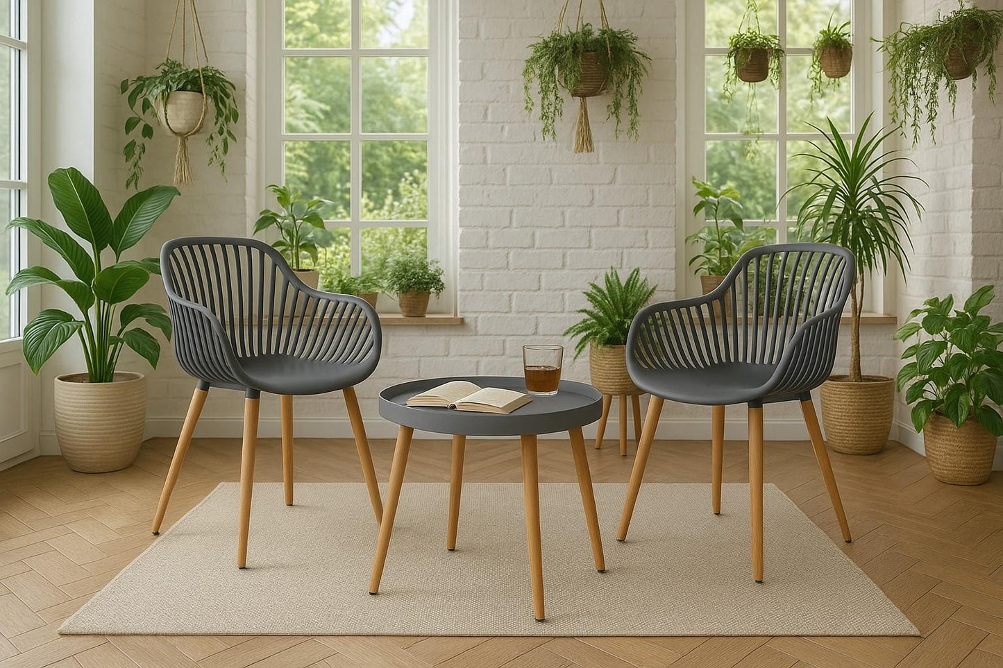 Grey 3 Piece Garden Bistro Set Wood Effect Legs