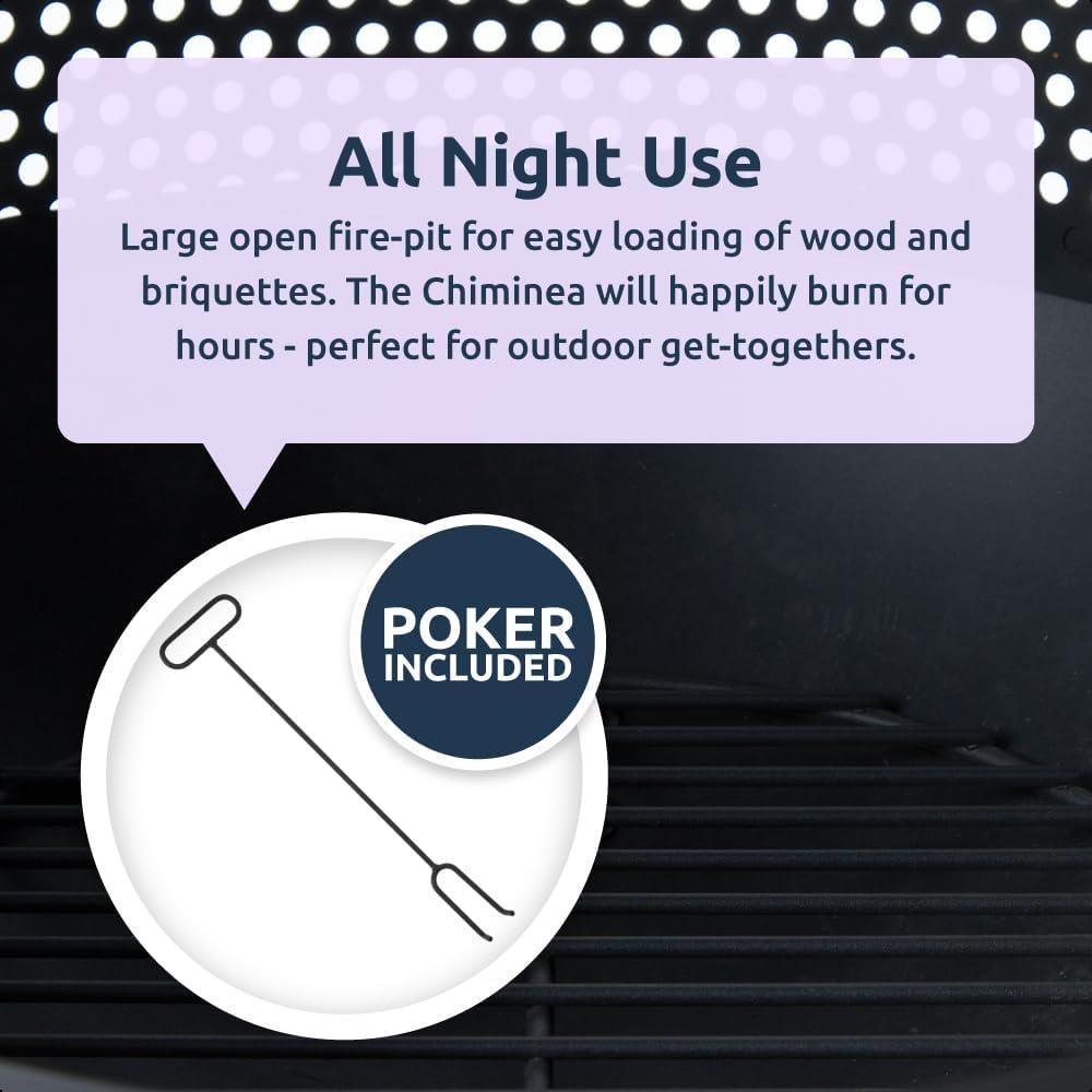 Metal Fire Chiminea Tripod for Garden + Flue Poker Black