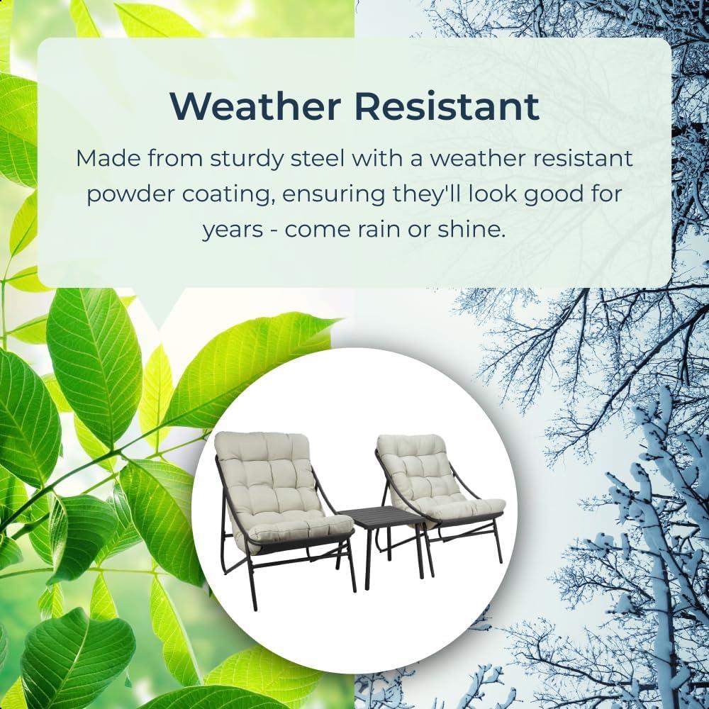 3 Piece Garden Sling Chairs & Table Set Matte Black Steel