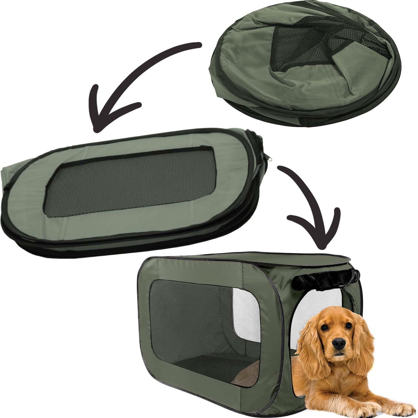 Collapsible Travel Cage For Dogs & Cats Nylon Black Or Green
