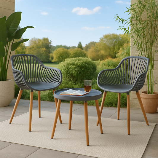Grey 3 Piece Garden Bistro Set Wood Effect Legs