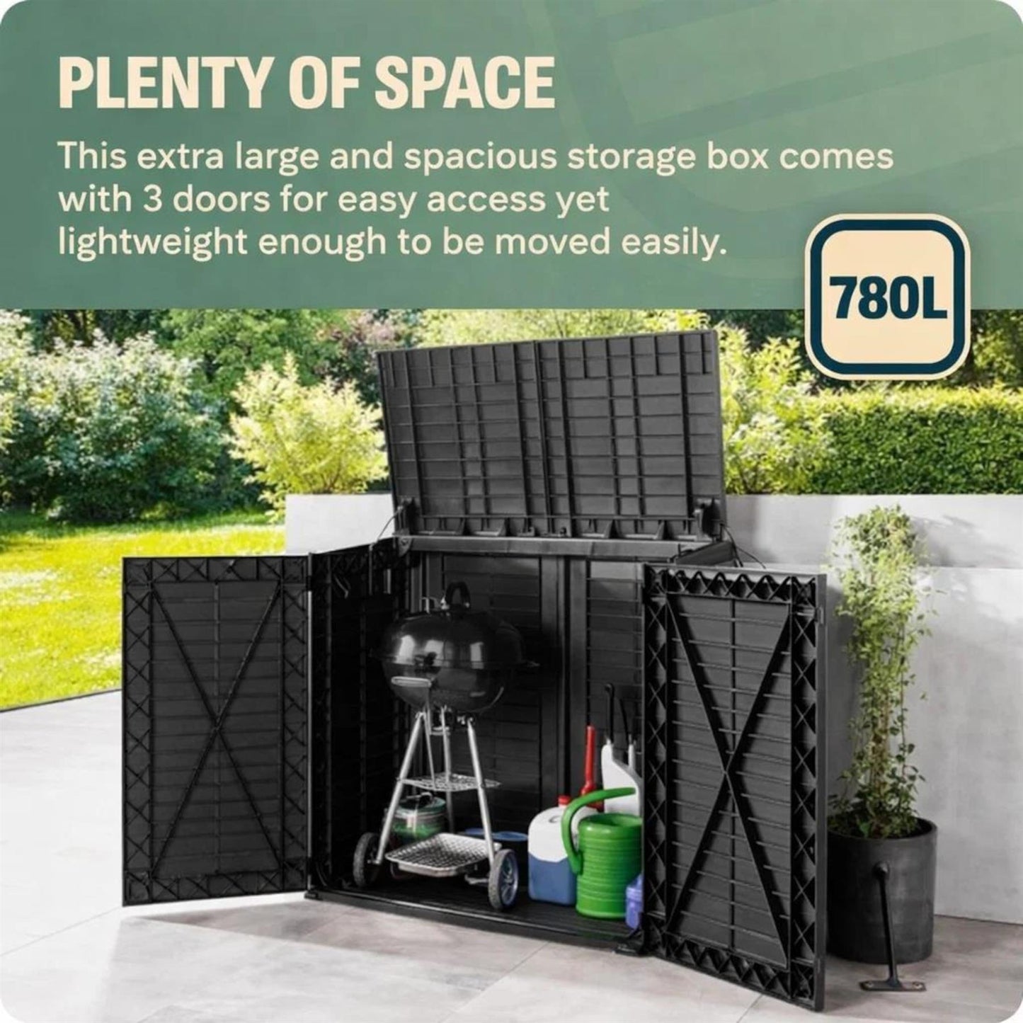 Extra-Large Outdoor Storage Shed 780L -  2 Door