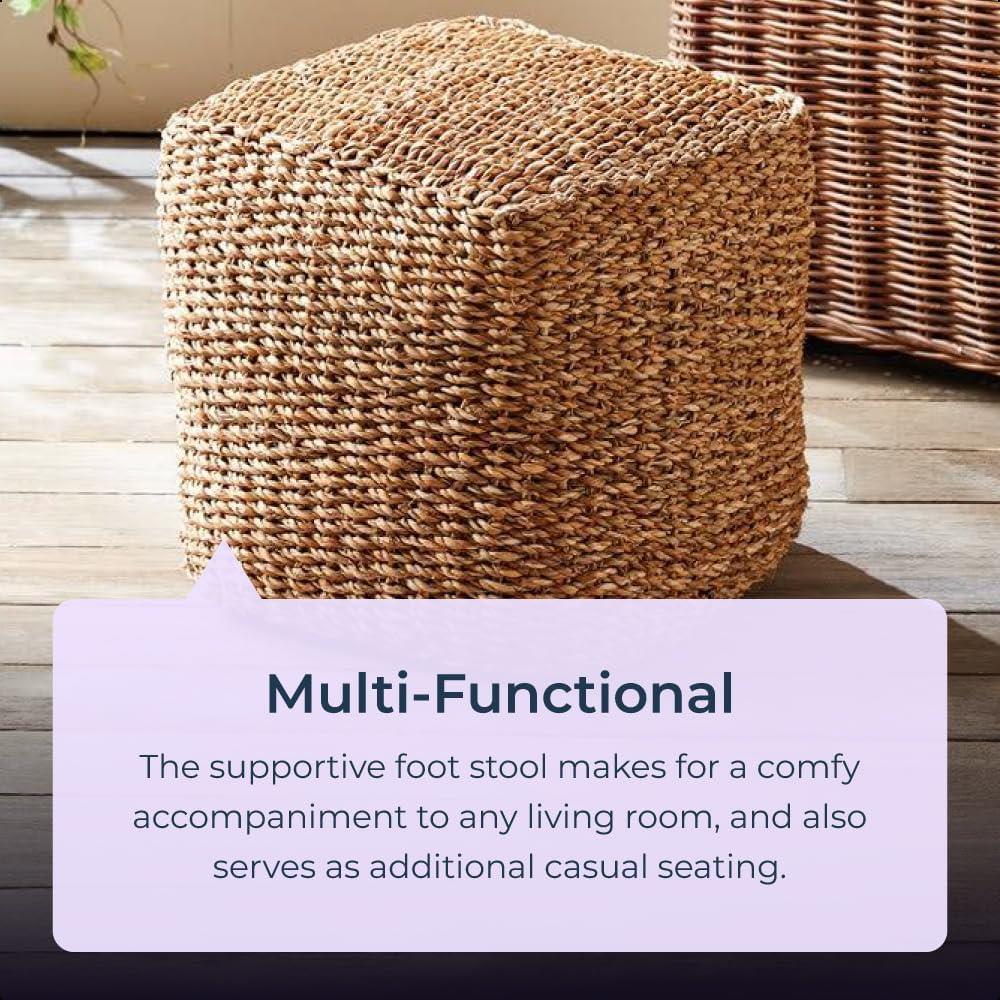 Braided Jute Pouffe Foot Stool Natural/Brown Square Round