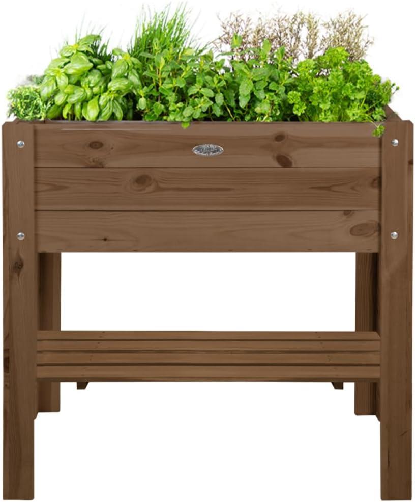Raised Dark Wooden Planter Bed Garden Vegetables Plants