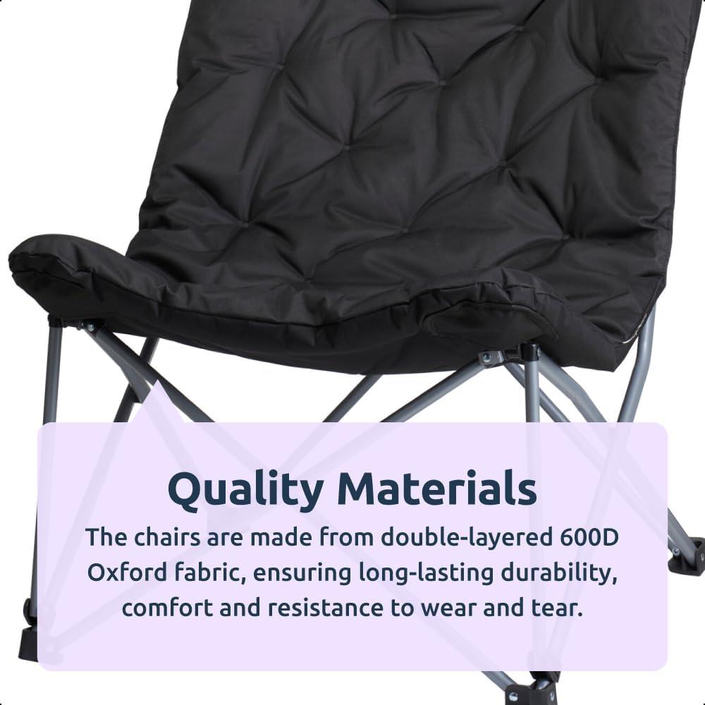 Padded Folding Moon Camping Chair Steel Black + Carry Bag XL