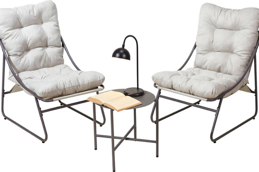 3 Piece Garden Sling Chairs & Table Set Matte Black Steel