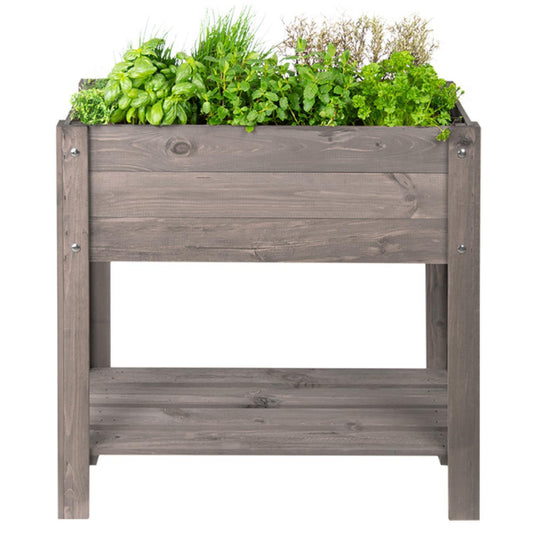 Raised Grey Wooden Planter Bed Garden Vegetables Plants