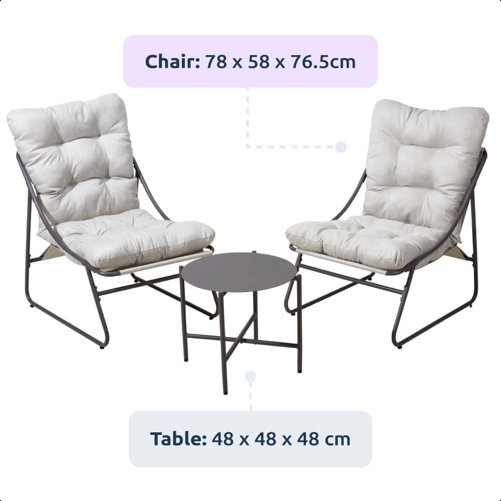 3 Piece Garden Sling Chairs & Table Set Matte Black Steel