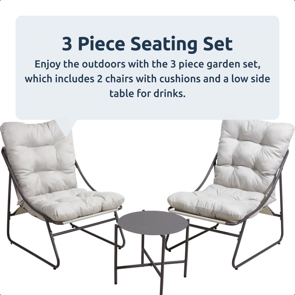 3 Piece Garden Sling Chairs & Table Set Matte Black Steel
