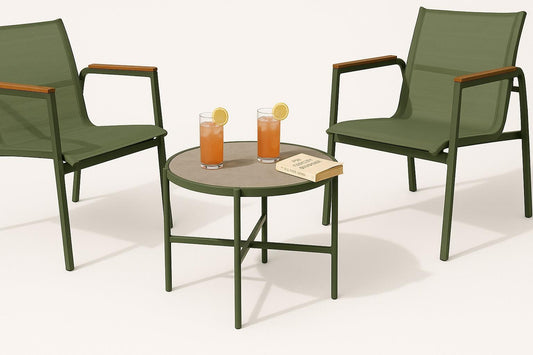 3 Piece Garden Bistro Set Green Marble Effect