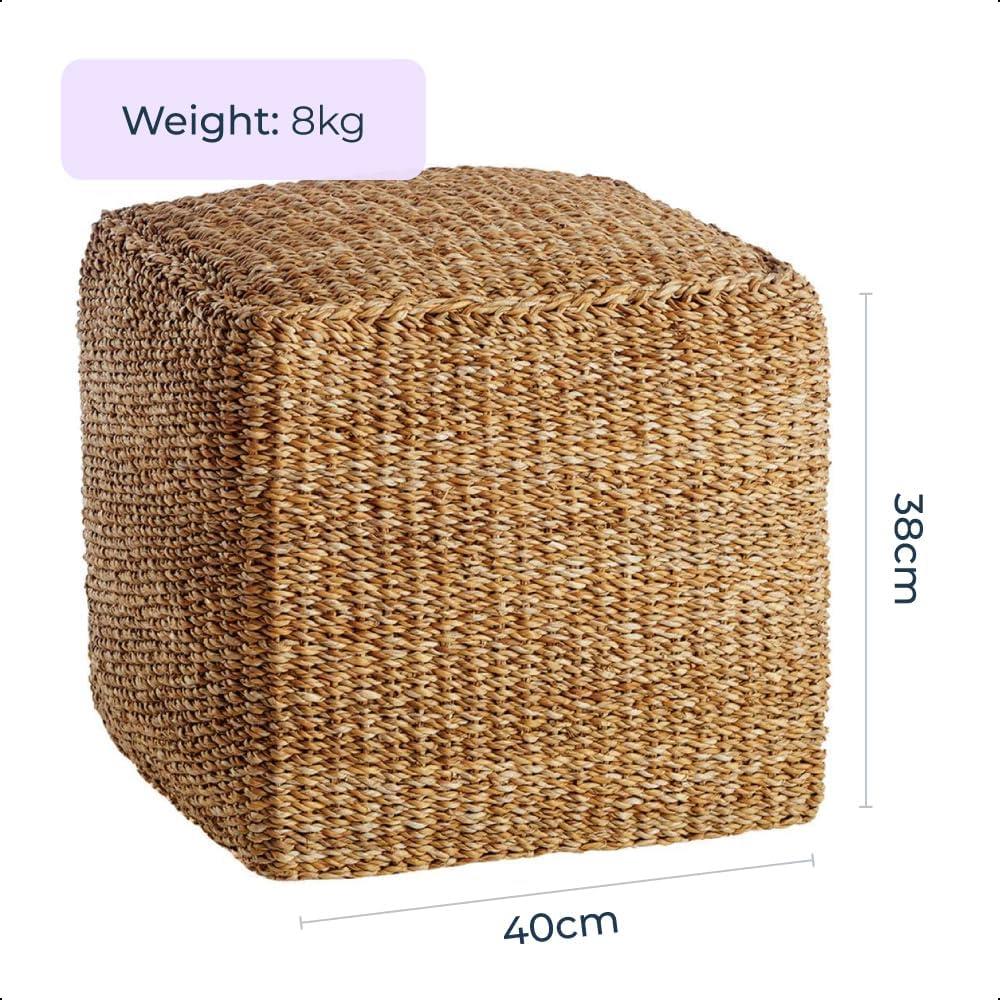 Braided Jute Pouffe Foot Stool Natural/Brown Square Round