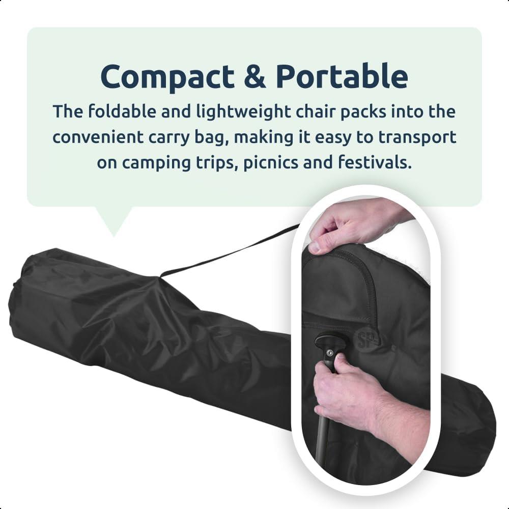 Padded Folding Moon Camping Chair Steel Black + Carry Bag XL