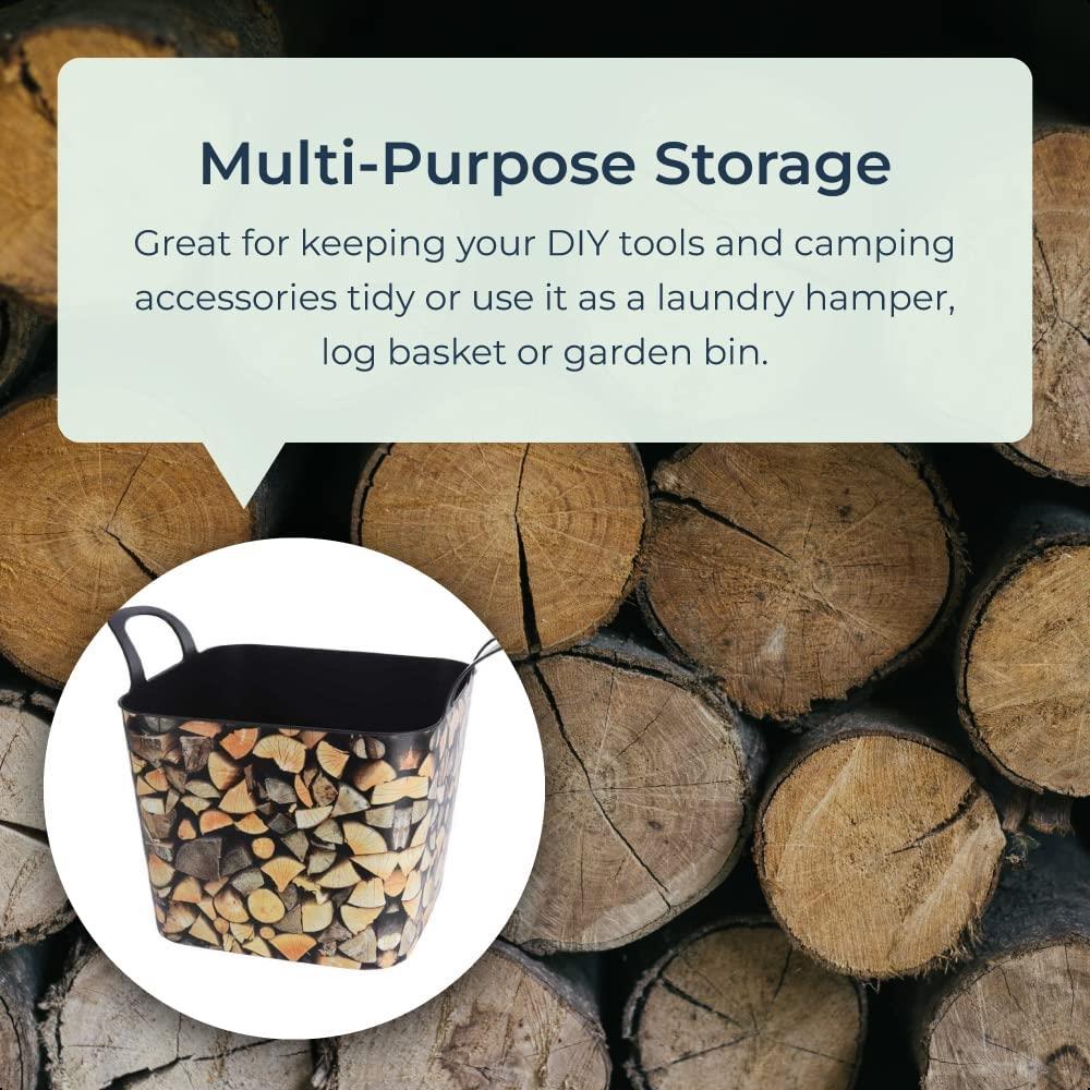 Flexible Garden 36L Log Storage Plastic Basket Brown/Grey