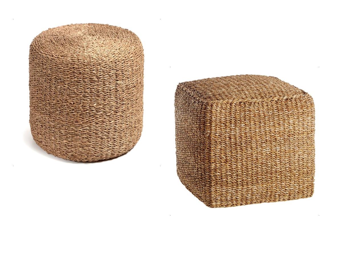 Braided Jute Pouffe Foot Stool Natural/Brown Square Round