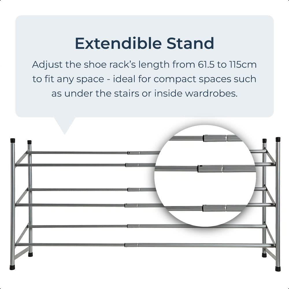 3 Tier Extendable Shoe Organiser Storage Rack Metal