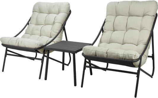 3 Piece Garden Sling Chairs & Table Set Matte Black Steel