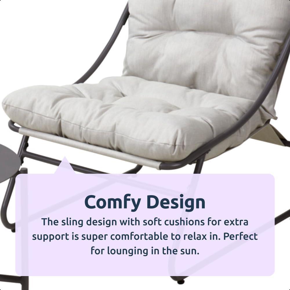 3 Piece Garden Sling Chairs & Table Set Matte Black Steel