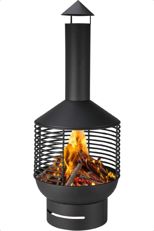 Chiminea Fireplace with Cut-Out Design - Garden Fire Pit Heater