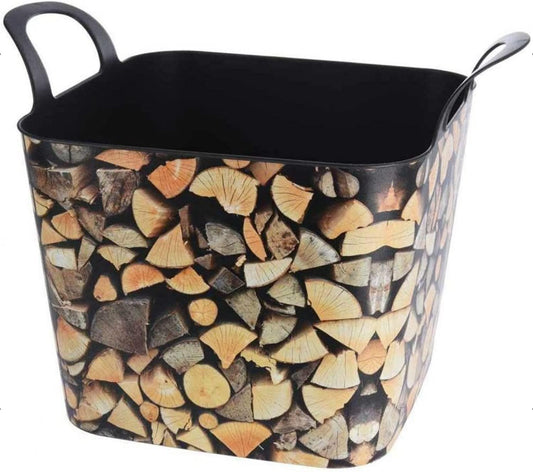 Flexible Garden 36L Log Storage Plastic Basket Brown/Grey