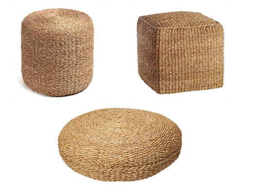 Braided Jute Pouffe Foot Stool Natural/Brown Square Round