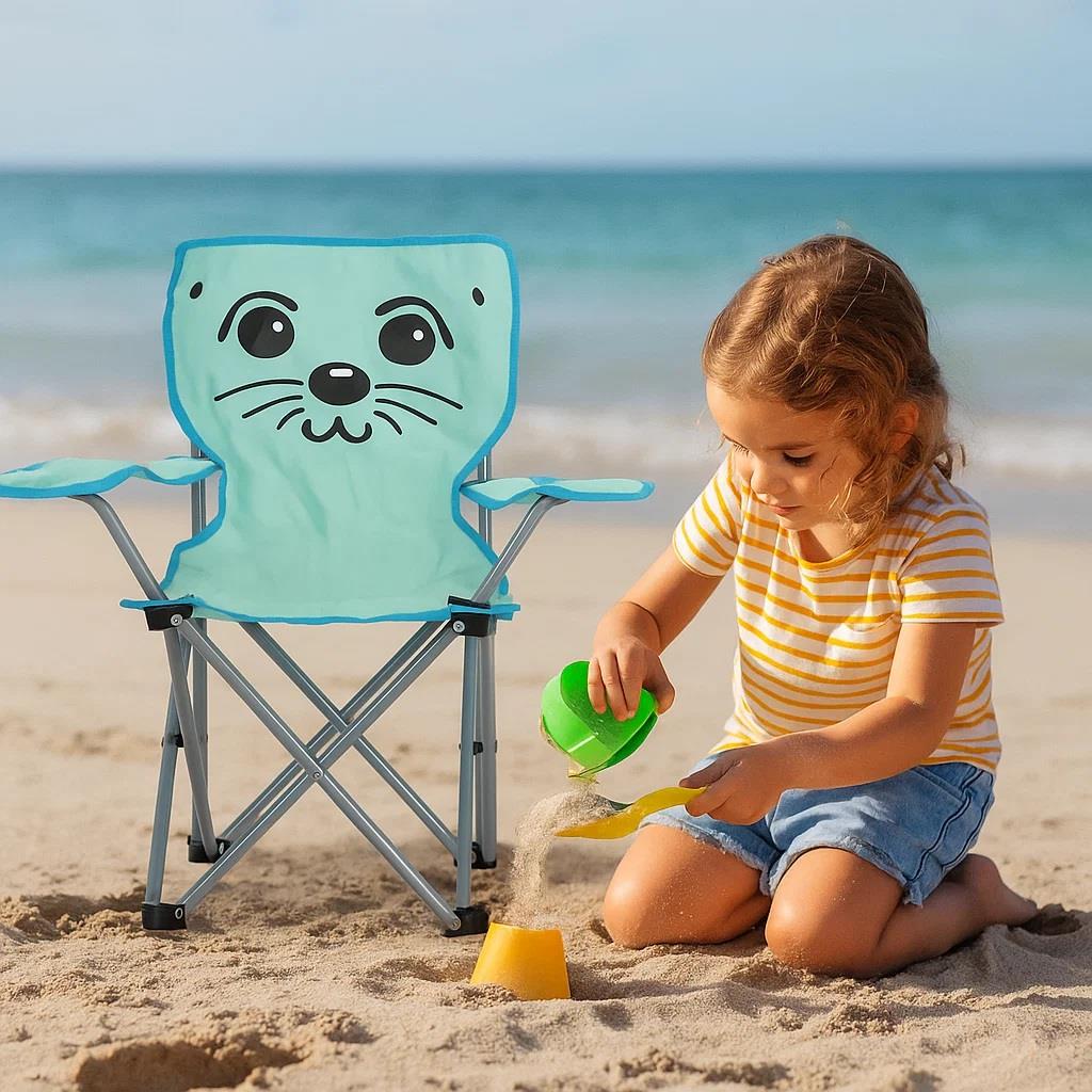 Kids Folding Deck Chair Green Sealion Design Garden Camping Outdoors