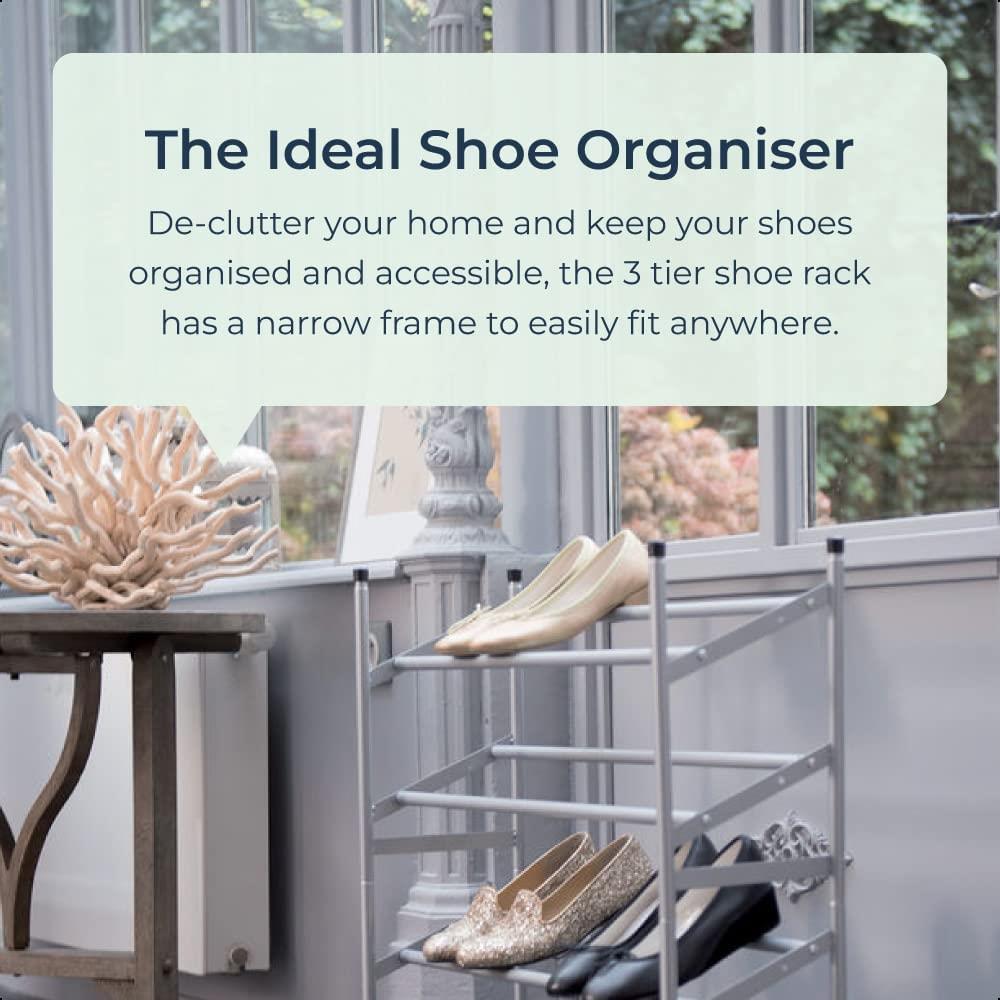 3 Tier Extendable Shoe Organiser Storage Rack Metal