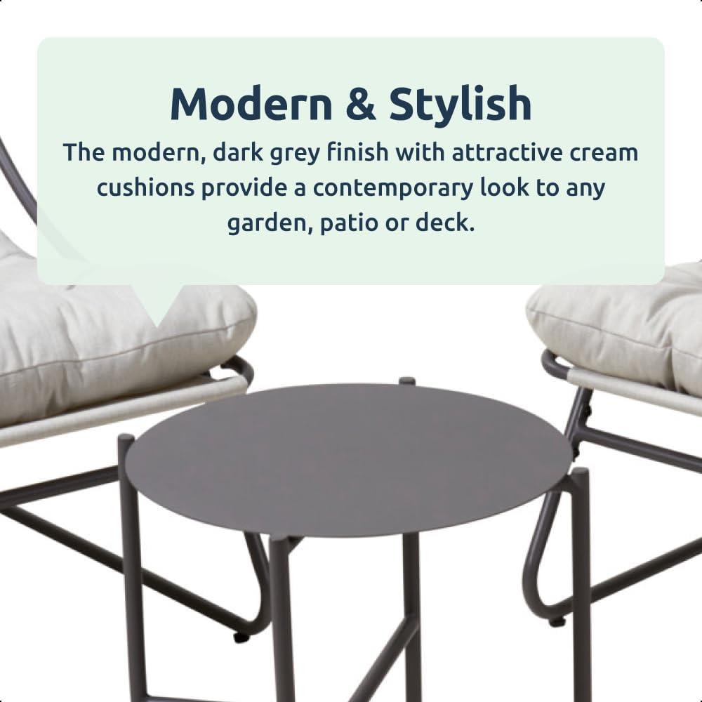 3 Piece Garden Sling Chairs & Table Set Matte Black Steel