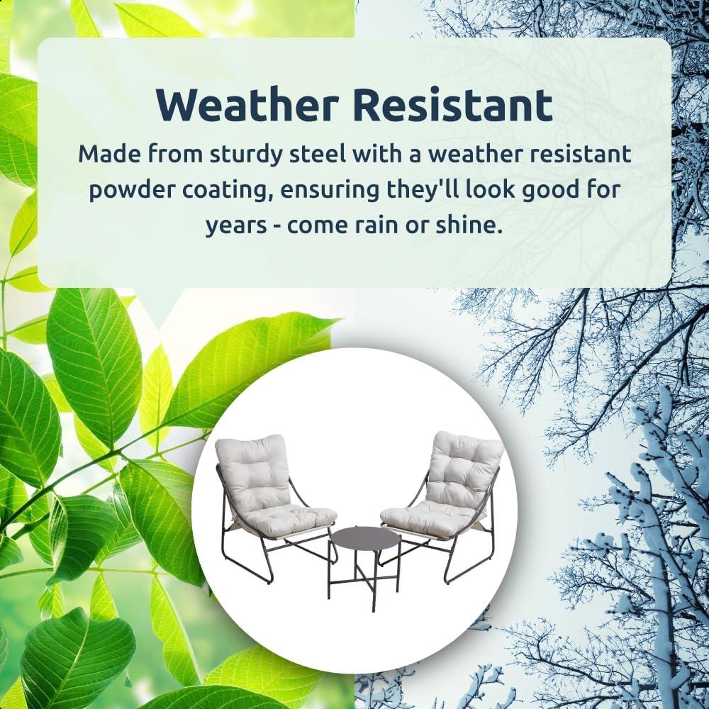 3 Piece Garden Sling Chairs & Table Set Matte Black Steel