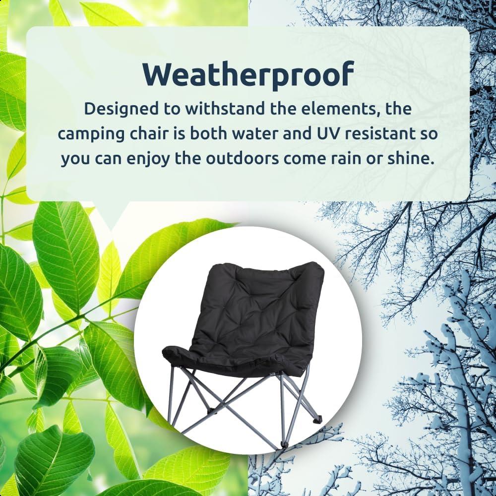 Padded Folding Moon Camping Chair Steel Black + Carry Bag XL