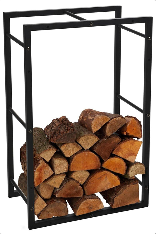 Large Black Metal Indoor Raised Log Store Rectangular Design