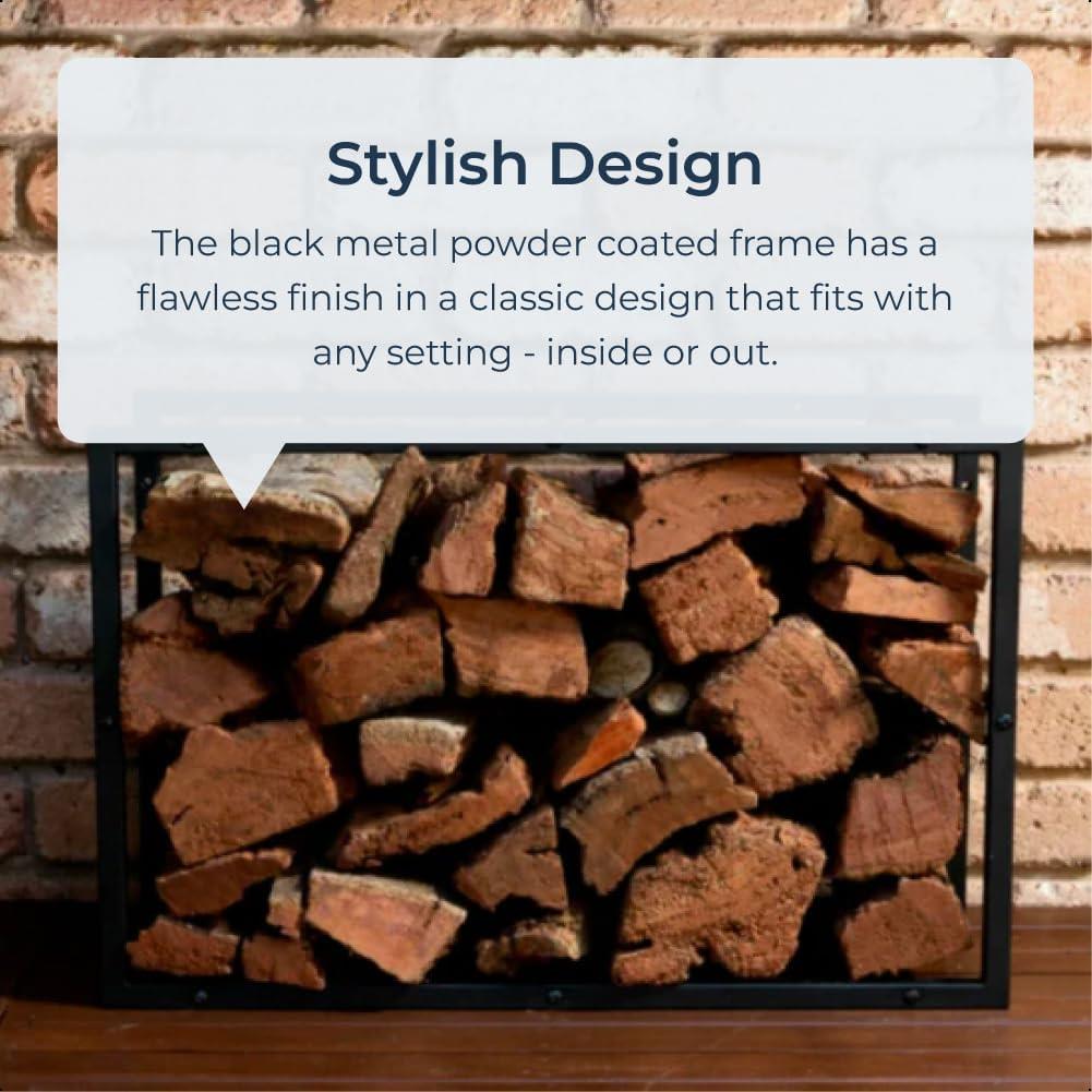 Large Black Metal Indoor Raised Log Store Rectangular Design