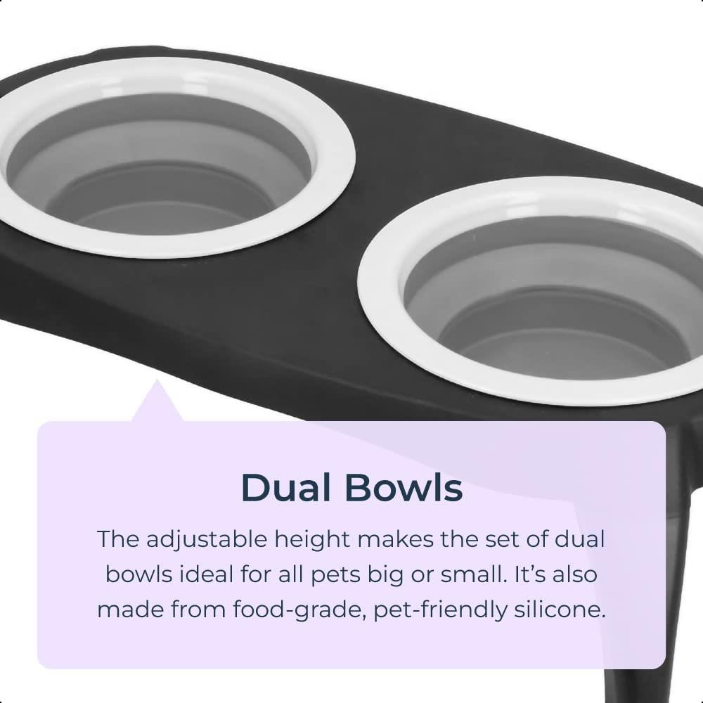 Collapsible Grey Raised Cat/Dog Bowls Travel Portable Pet