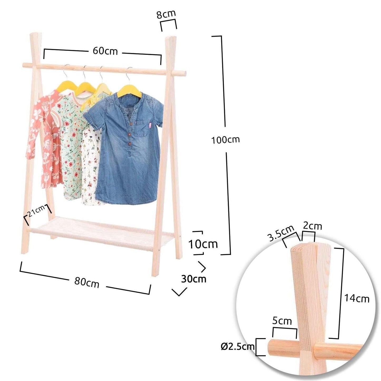 Wooden Children's Clothes Rail Rack Hanging Wardrobe Storage