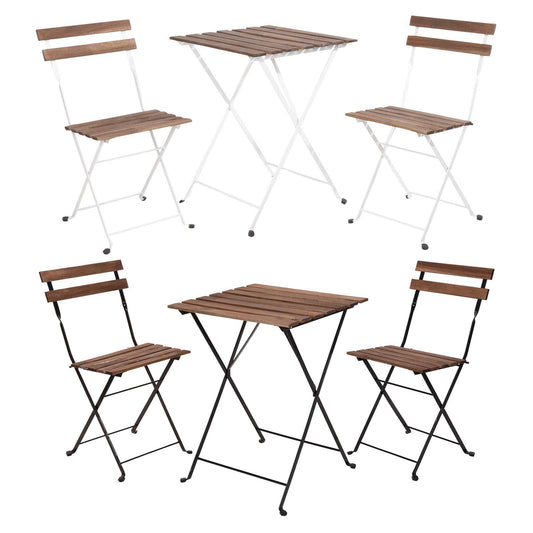 Bistro Garden Table & Chairs Set Metal/Wood Garden Patio